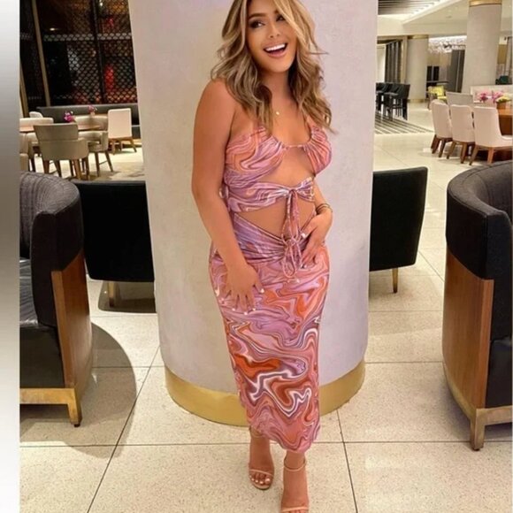NWT House of CB Kasia Swirl Purple Pink Cut Out Sexy Midi Dress Size Small - Picture 13 of 16